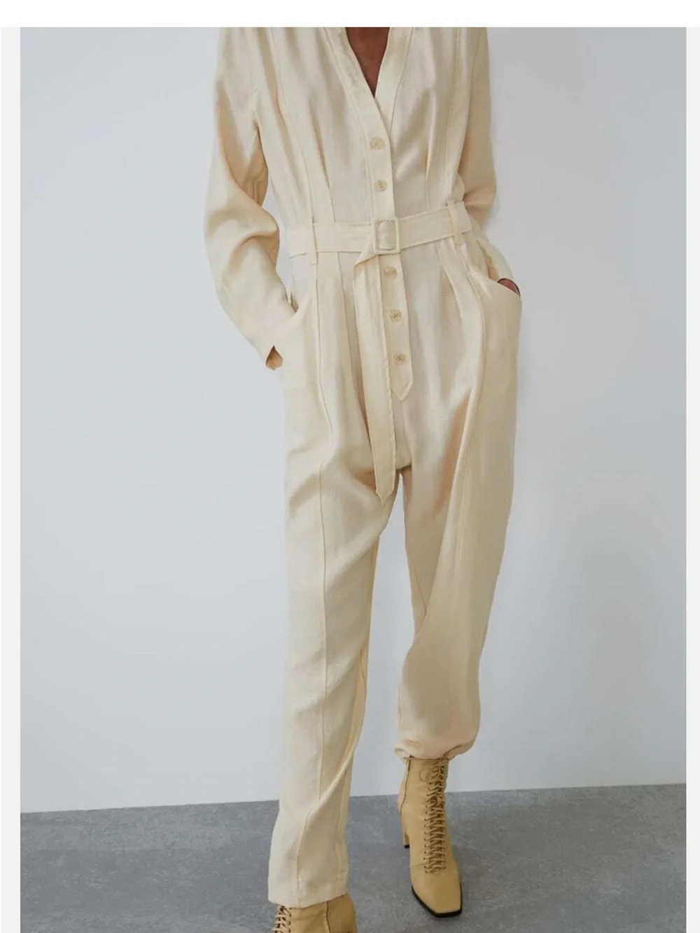 Zara Cream Utility Jumpsuit with Belted Waist - Picture 4 of 10